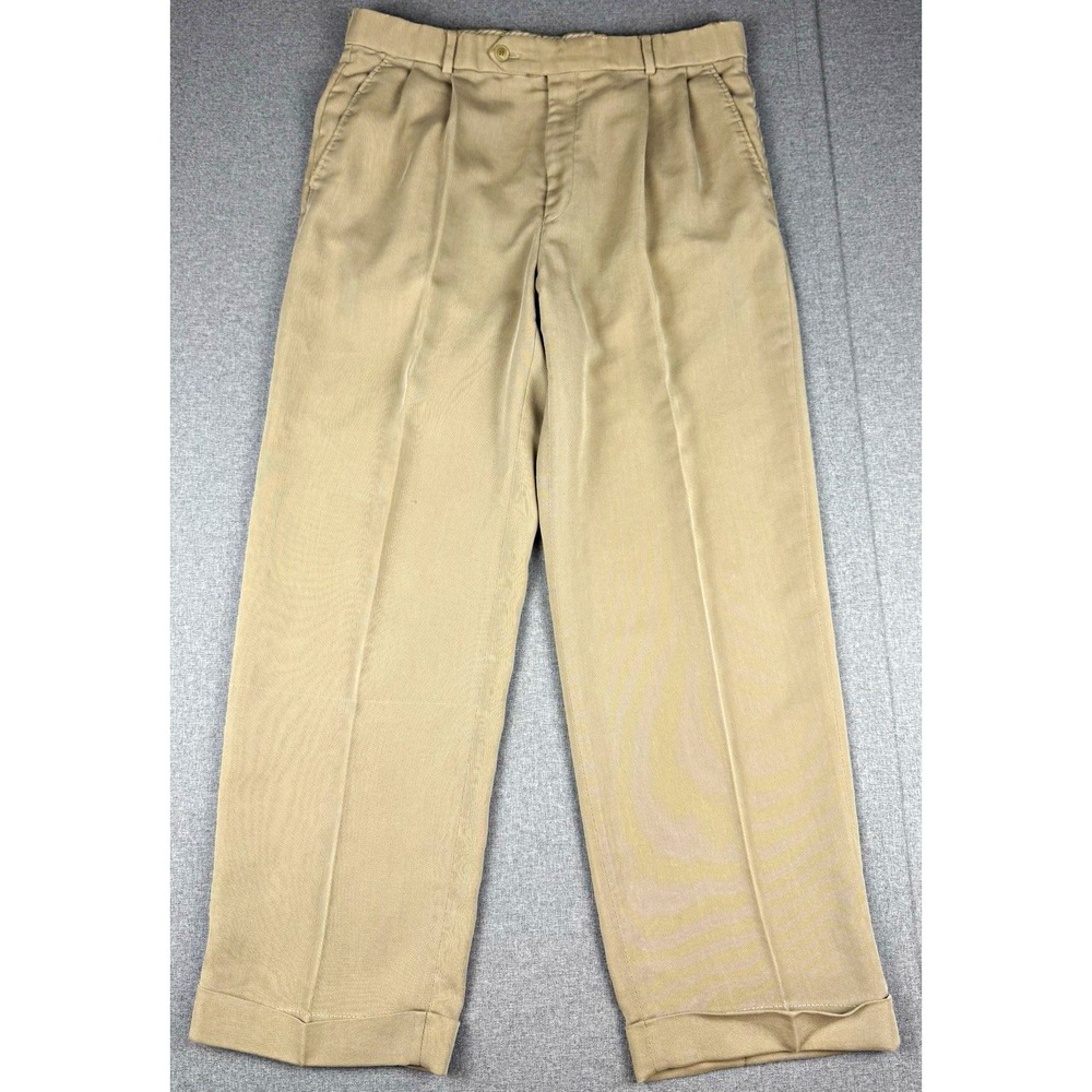 Ballin Mens 34 Khaki Pleated Dress Pants Comfort EZE Cuffed Classic Trousers